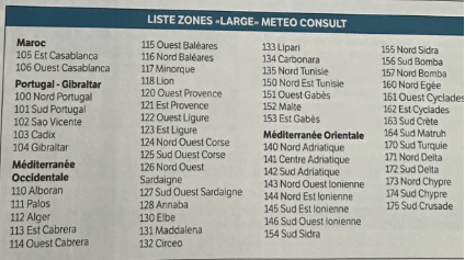 Liste zone meteo large méditerrannée