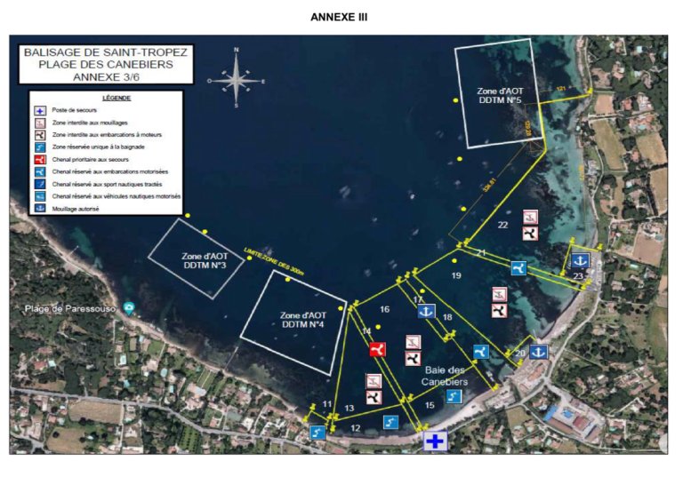 Mouillage saint Tropez A3 plage des Canebiers